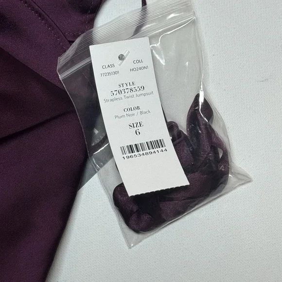 White House Black Market WHBM Strapless Twist Plum Black Jumpsuit 6 Wide Leg - Picture 6 of 10